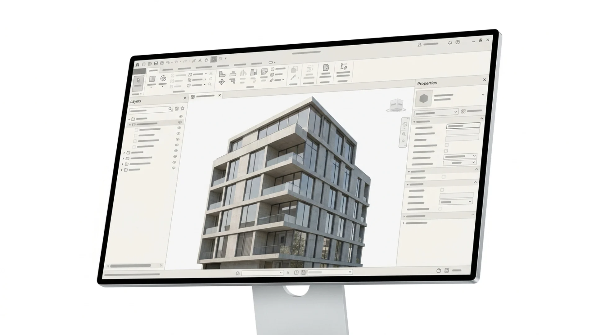 AIBIMTool workspace with a 3D building model