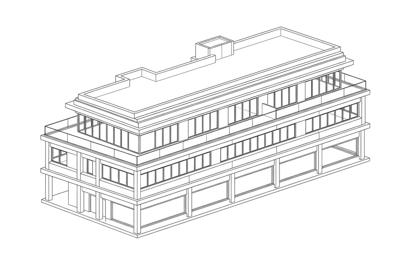 Wireframe of a generated building